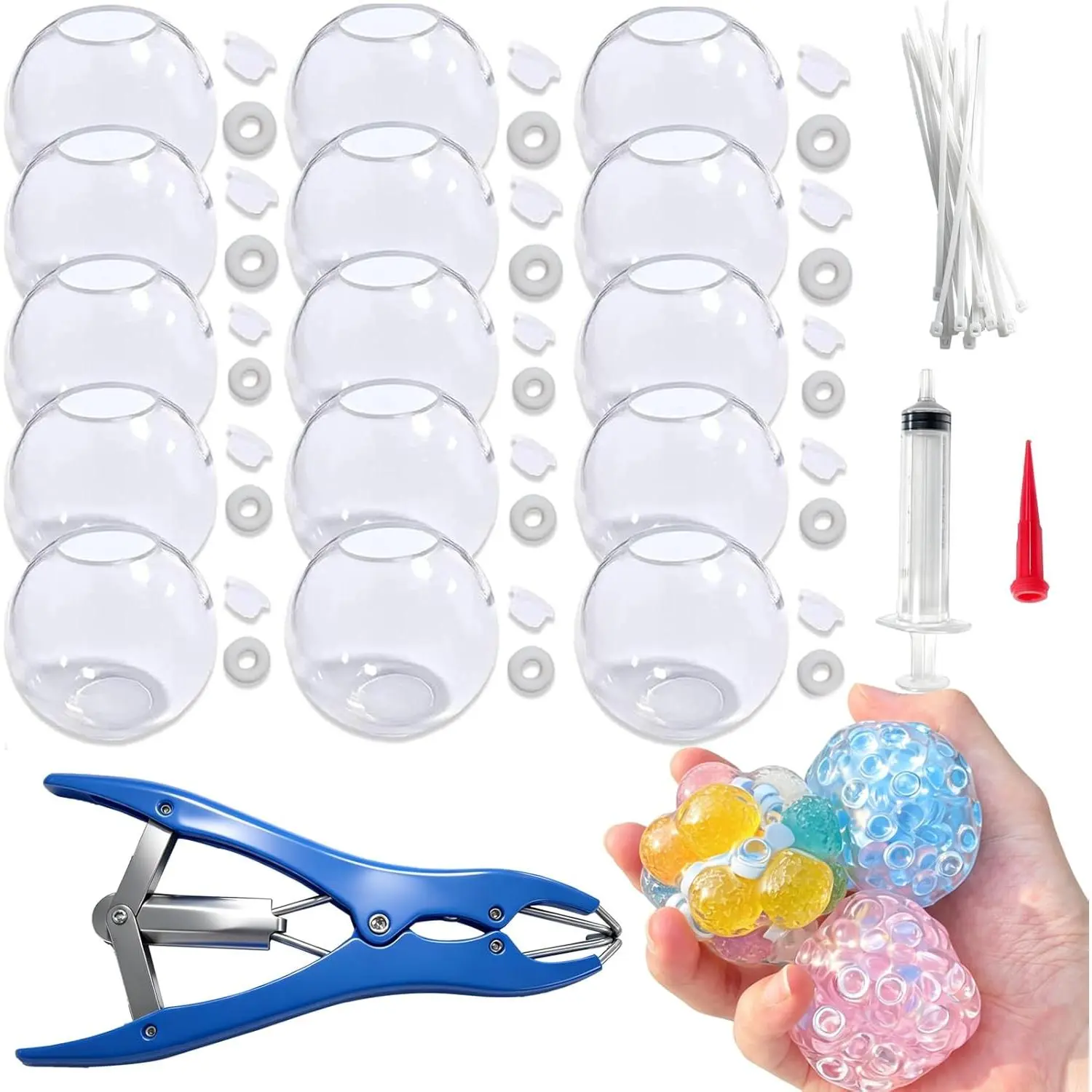 15pcs DIY Squishy Stress Ball Making Kit – Blank Skins with Air Pump & Expander Tool, Make Your Own Transparent Fidget Pressure Balls for Adults