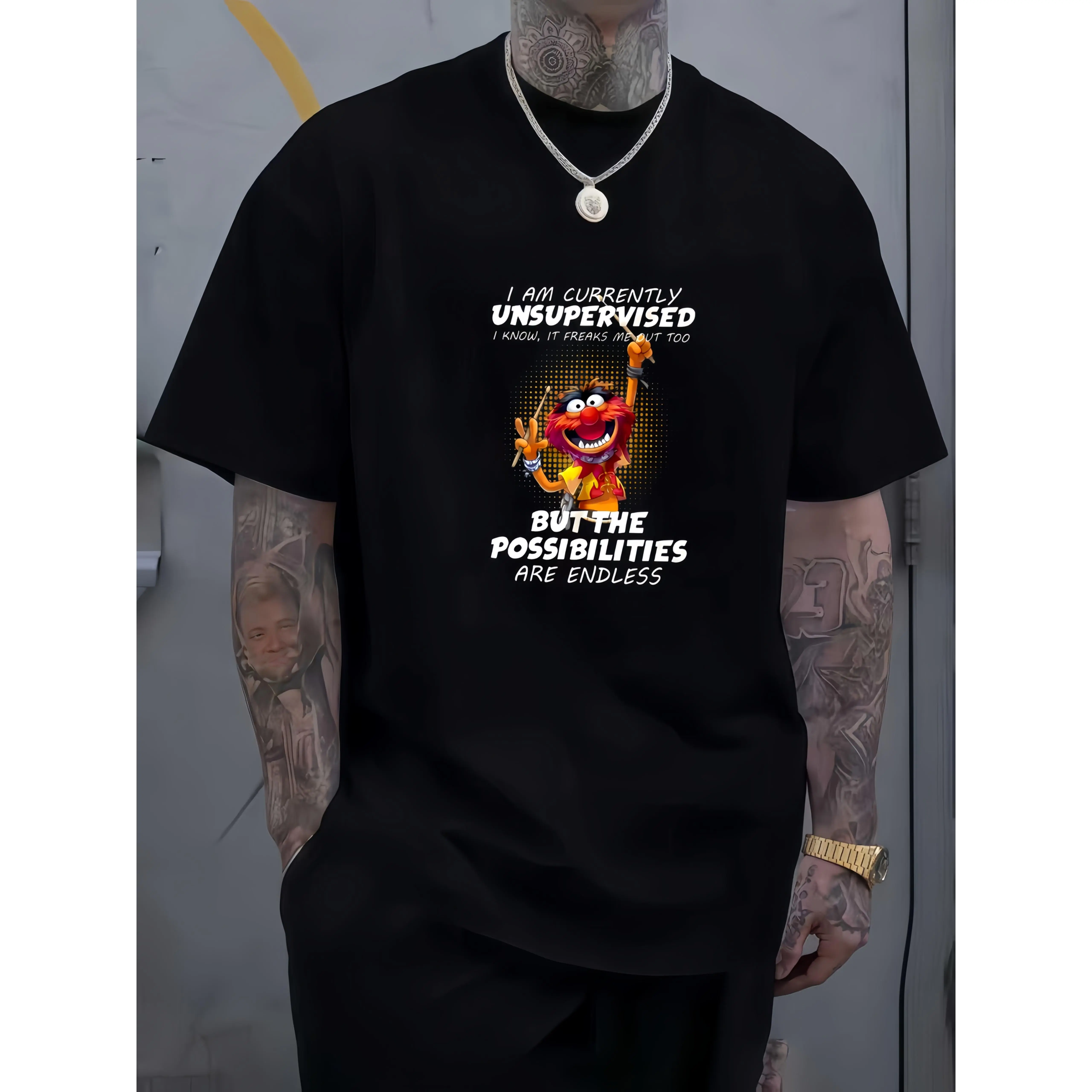 Men's Heavyweight Graphic T-Shirt - Loose Fit Rock Drummer Quote Black Band Shirt for Concerts and Casual Wear - All-Season Casual Top, Music Theme Tee, Street Style Shirt, Bohemian Comfort Fabric, Vintage Print Crewneck Design, Must-Have for Street