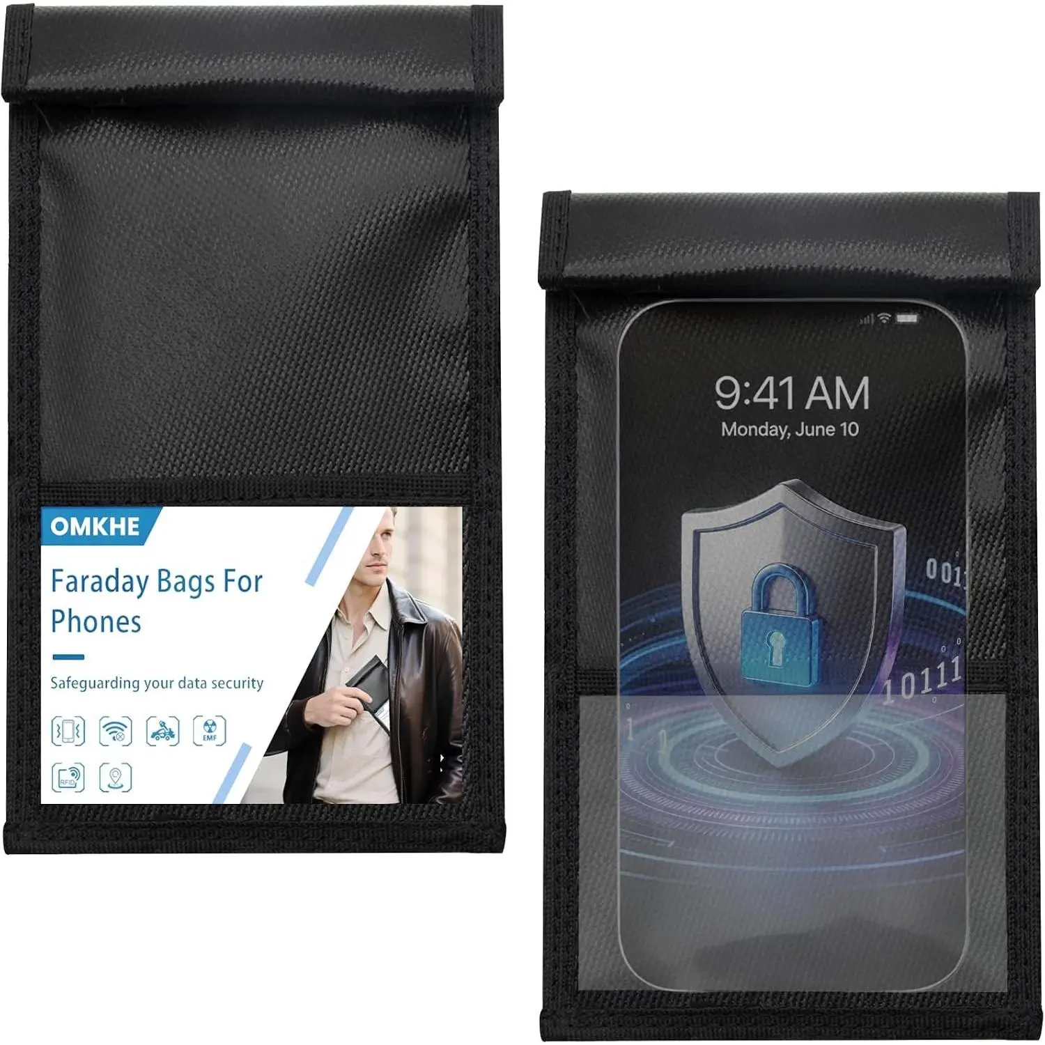 2 Pack Military-Grade Faraday Pouch, Water Proof Nylon Signal Blocker for Digital Safety, Anti-Tracking with Magnetic Closure