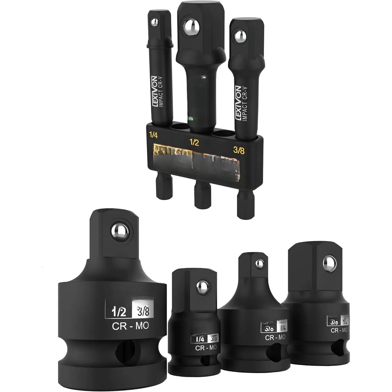 Socket Adapter and Reducer 4- Set | 1/4" - 3/8" - 1/2" +  Grade Socket Adapter Set, 3" Extension Bit With Holder | 1/4", 3/8", and 1/2" Drive Adapt Your Power Drill