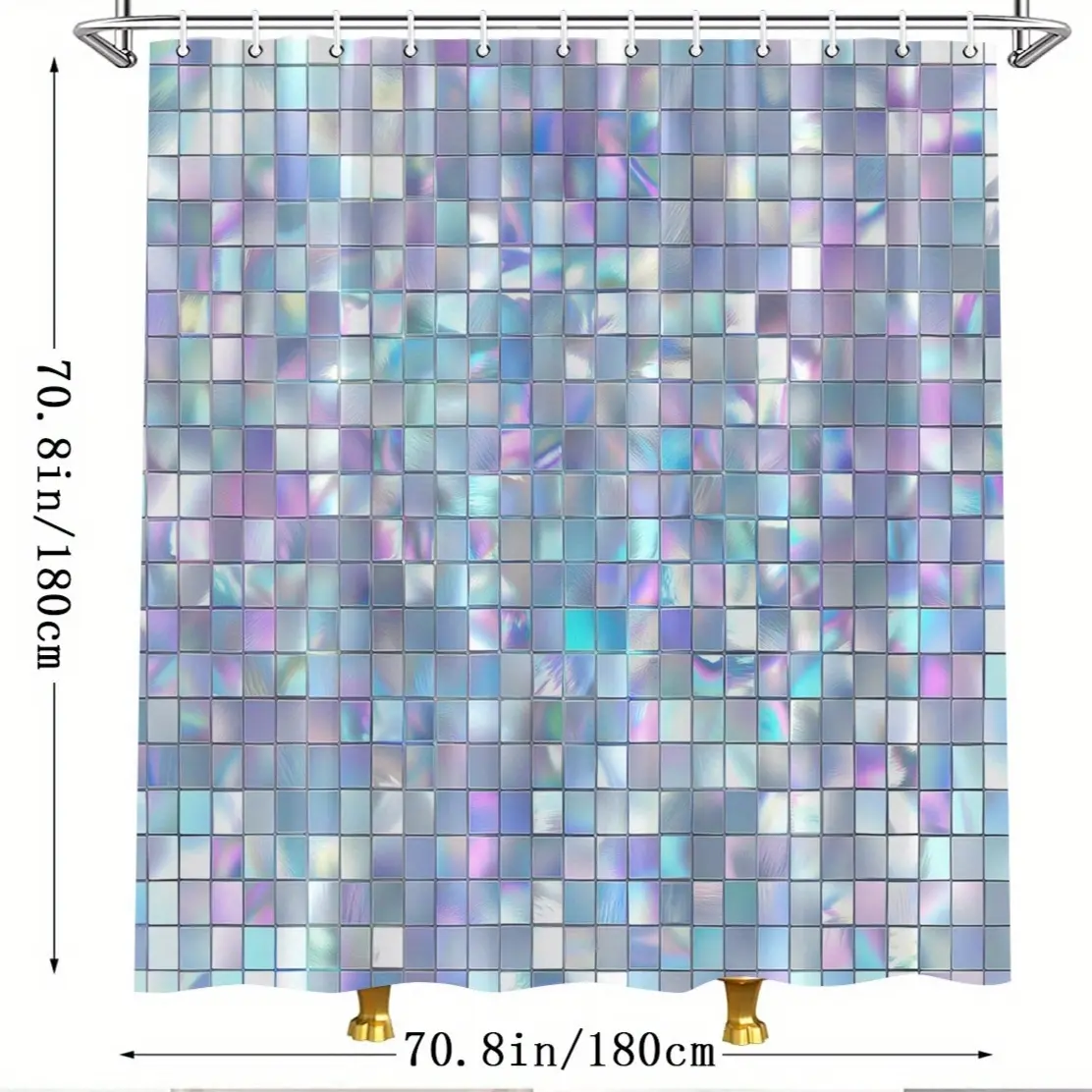 1 piece of colorful Metallic metal tile pattern shower curtain, silver, blue, purple, pink multi-tone, modern simple futuristic design, machine washable, bathroom decoration supplies; durable shower curtain (with 12 hooks, excluding shower curtain rod)