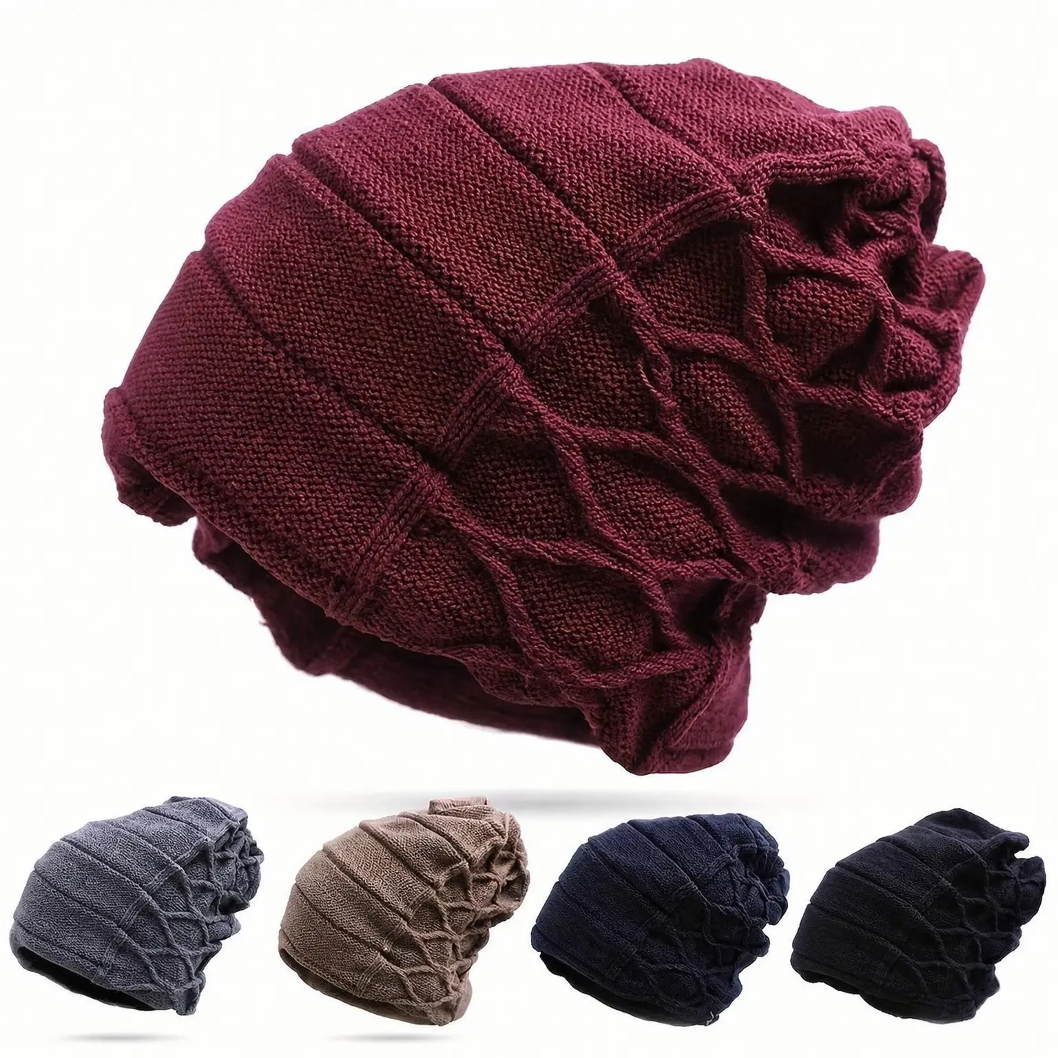 Unisex Windproof Wool Knit Beanie - Soft, Ribbed, Durable, Adjustable, Hand-Washable Keep Warm Hat with Western Heart Design, Insulated Thermal Cold Weather Headwear for Hiking, Winter Daily Wear