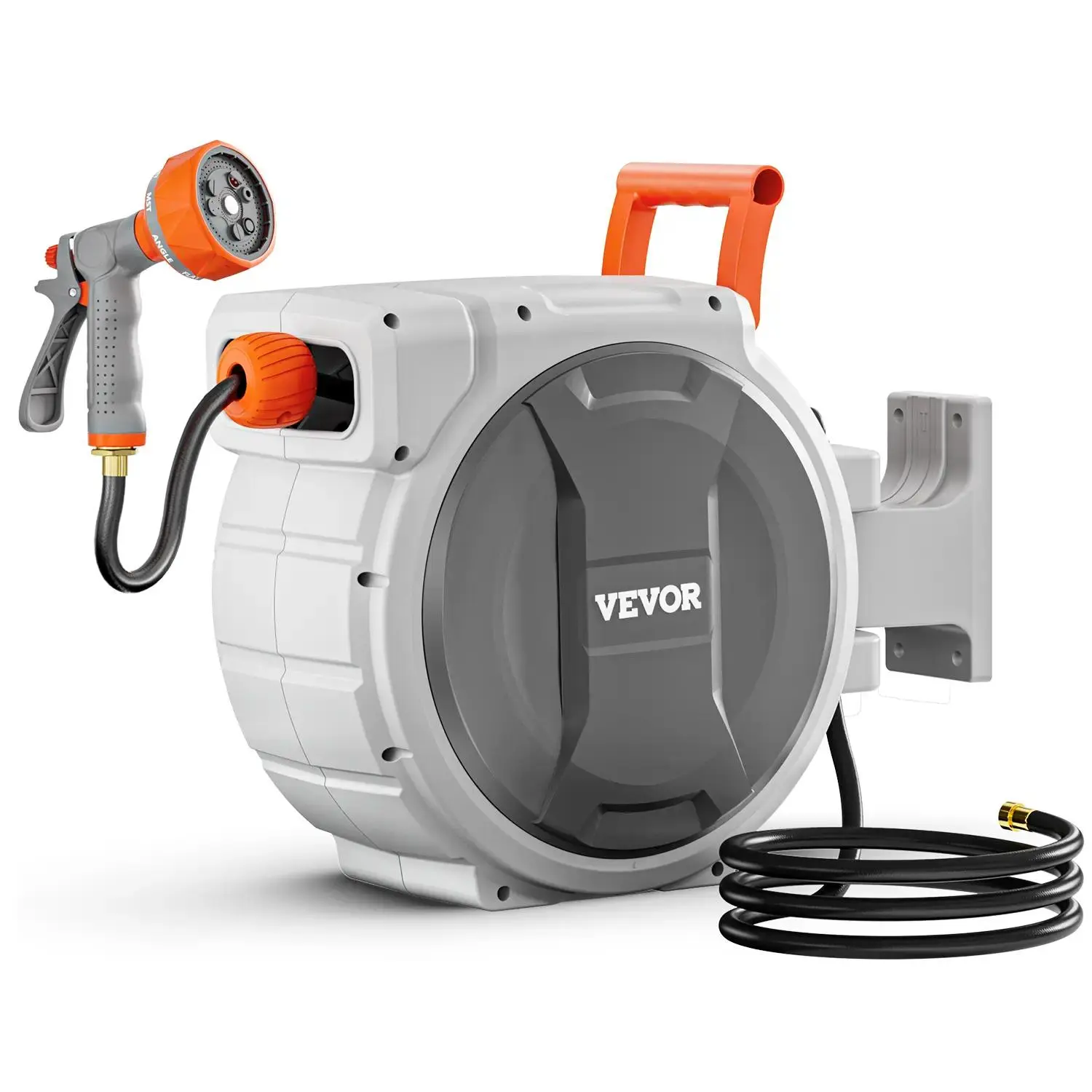VEVOR Retractable Garden Hose Reel,5/8 Inch x 100 ft Wall MountedHeavy Duty with 9-Pattern NozzleAdjustable Length LockUpgraded Slow Return System & 180° Swivel Bracket, Retractable Water Hose, Durable Garden Hose,campingessentials Extendable Garden Hose