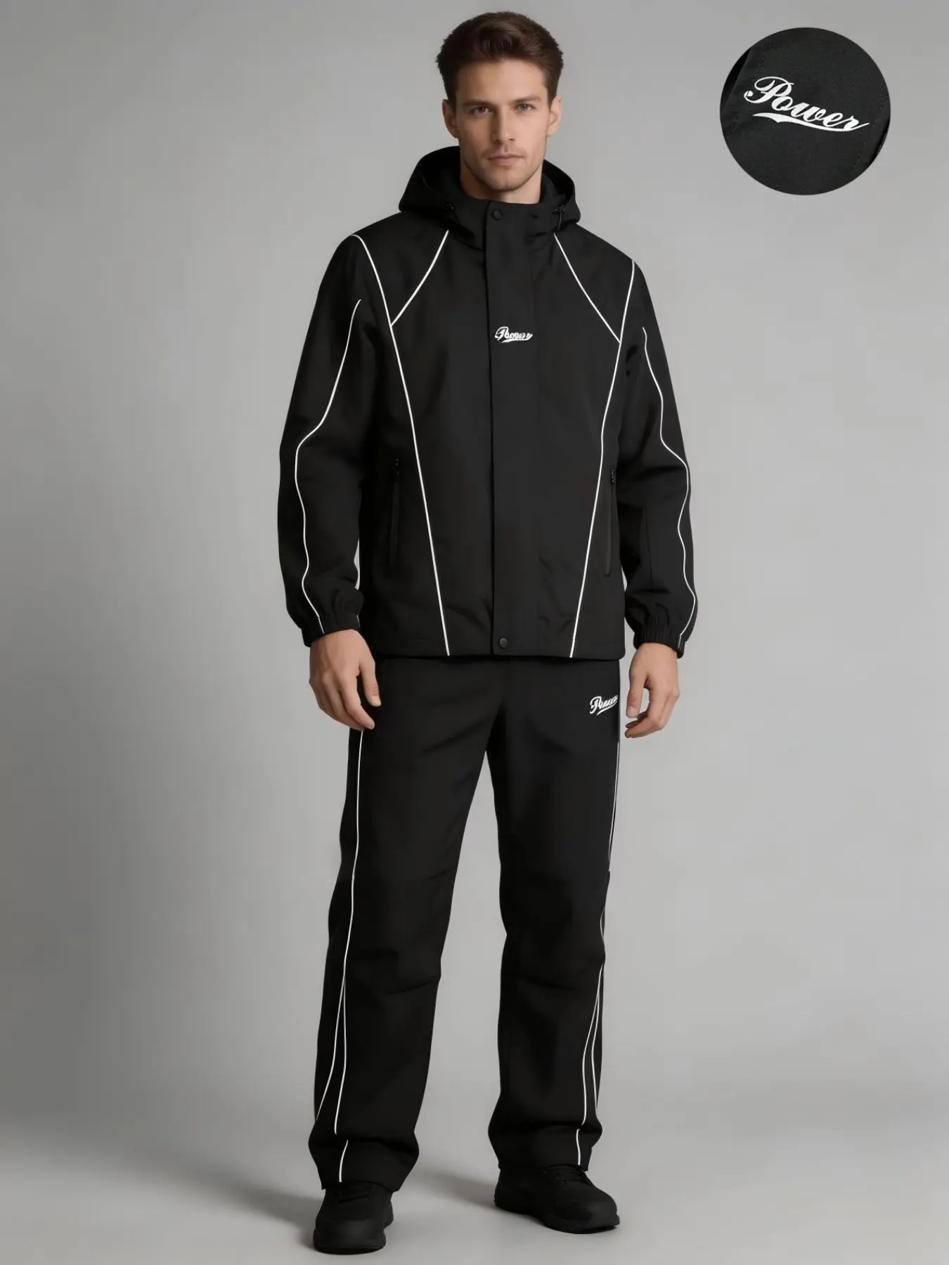 Men's Reflective Hooded Jacket Set, Loose Fit Wide Leg Sports Pants Two-Piece Set, Casual Streetwear Fashion for Spring and Fall