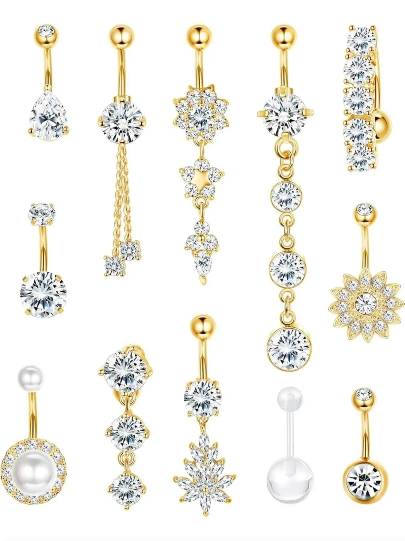 Faux Pearl & Rhinestone Decor Belly Rings, Stainless Steel Belly Piercing Jewelry for Women & Girls, Body Jewelry for Party, Daily Clothing Decor