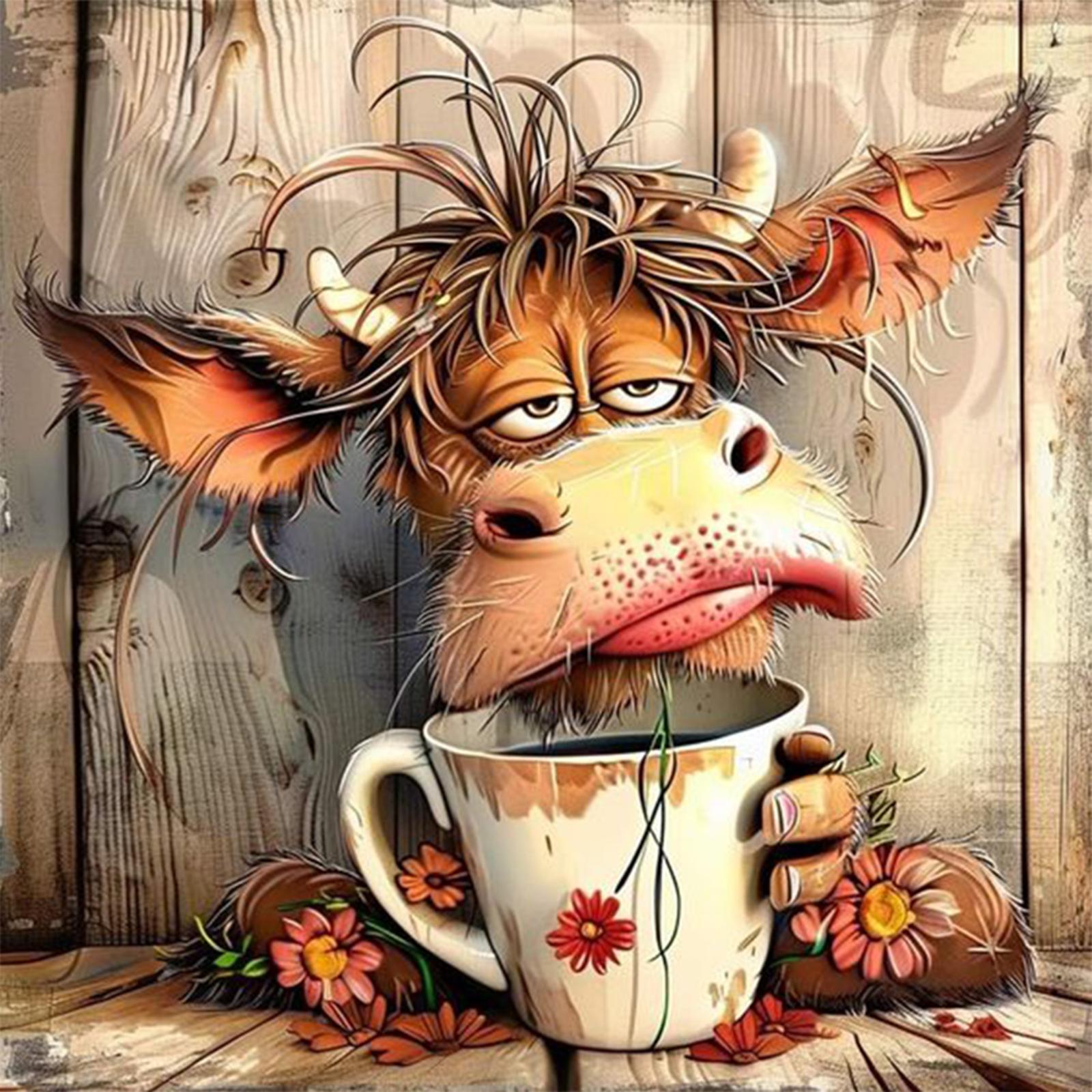 Paint By Numbers Kit On Canvas DIY Oil Art Cow Picture Home Wall Decor 30x30cm (D)