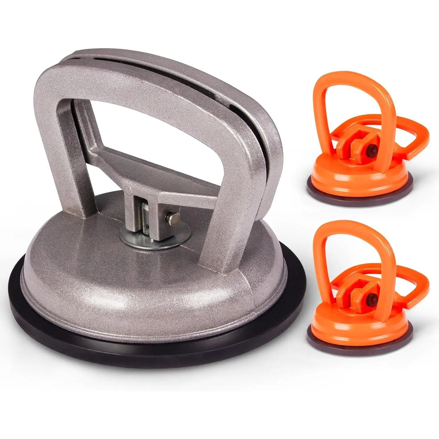 Suction Cup Dent Puller Kit - 3 Pack Paintless Car Body Repair Tool with 2 Pullers, Alloy Heavy-Duty 55mm/120mm Cups & Thick Rubber Bases, Compact & Easy to Transport for Glass/Tile Lifting, Cleaning Cloth, Versatile, 2 Suction Cup Pullers