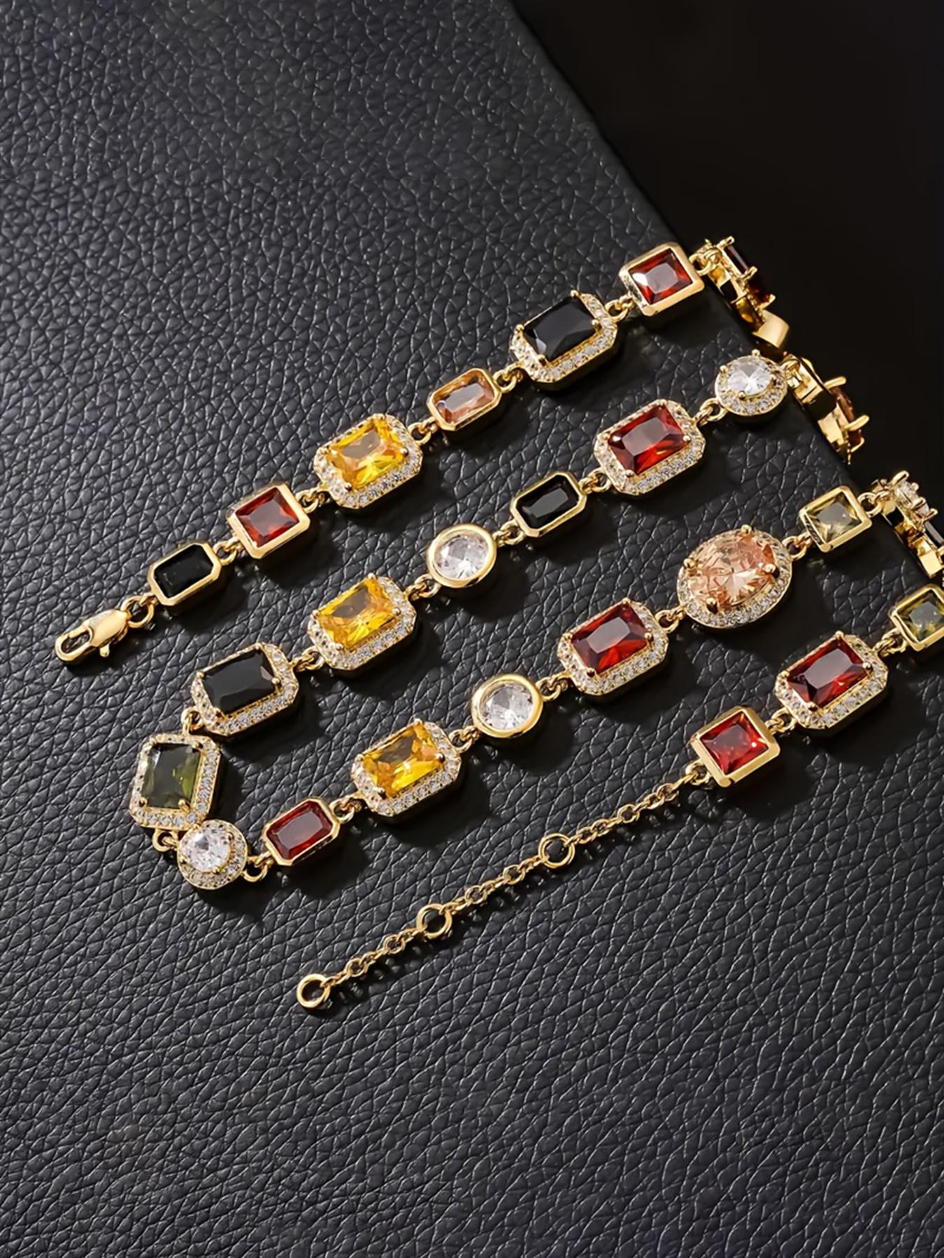 2PCS ICED CHICS Colorful Heart Necklace + Square necklace set, Iced Out Jewelry, hip-hop style, fashionable and avant-garde, set outfit, versatile style, shining multicolor synthetic zircon, the best choice as a gift