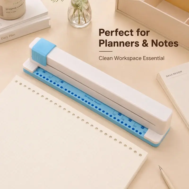 30 Hole Sliding Paper Punch A4 Loose Leaf Round Hole Puncher With Adjustable Guide Waste Tray For Binder Notebook DIY Crafts