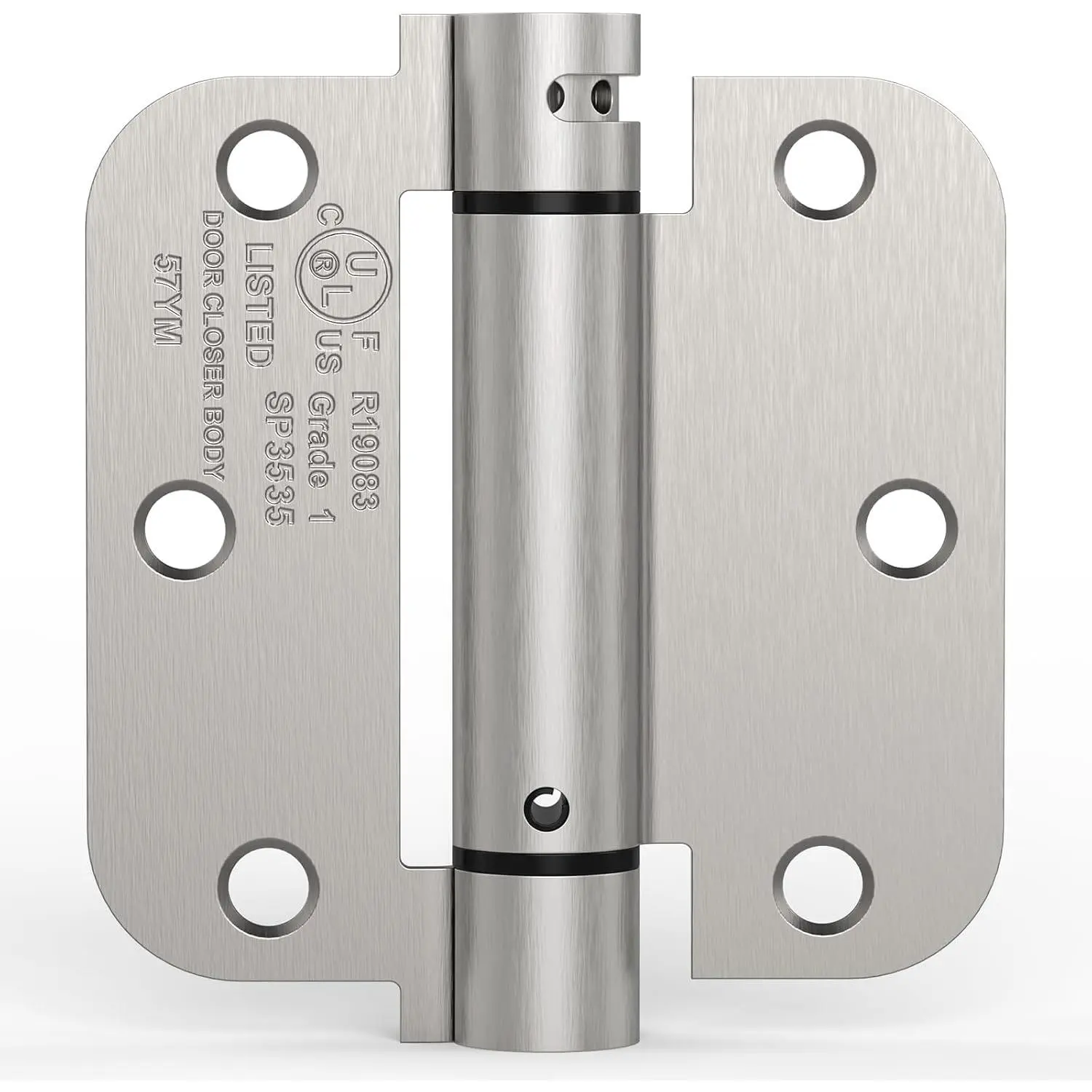 1 Pack 3.5 Inch Self Closing Door Hinge, Satin Nickel | Spring ; adjustable tension; 5/8" radius corners; UL listed; for front and  doors; left or right hand swing