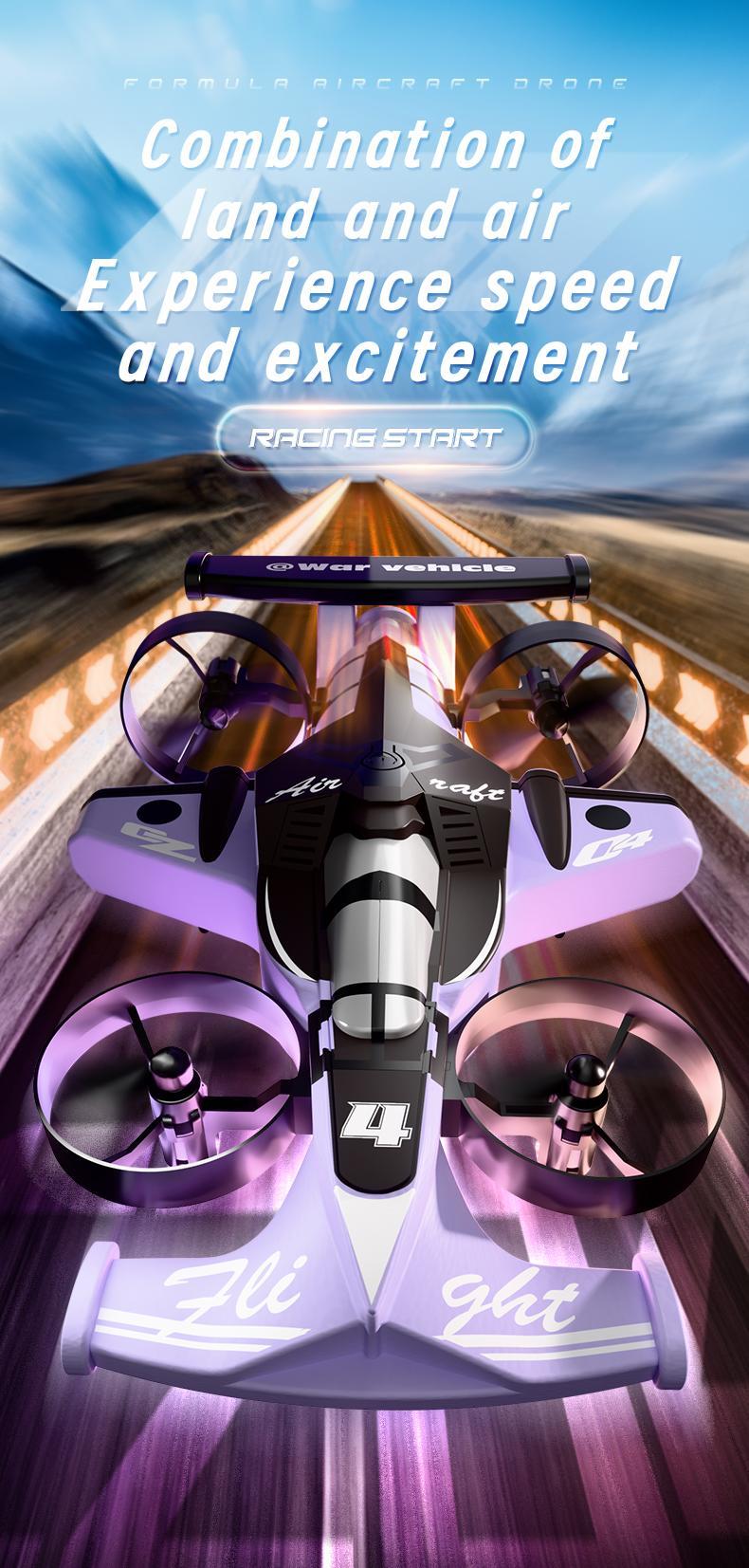 2-In-1 Remote-controlled car and plane combo, Drone With Flying & Drifting Modes,360-degree drift tires, land and air capable, one-touch lift, impact-resistant materials, three adjustable speeds, perfect Christmas New Year gifts for boys and girls.