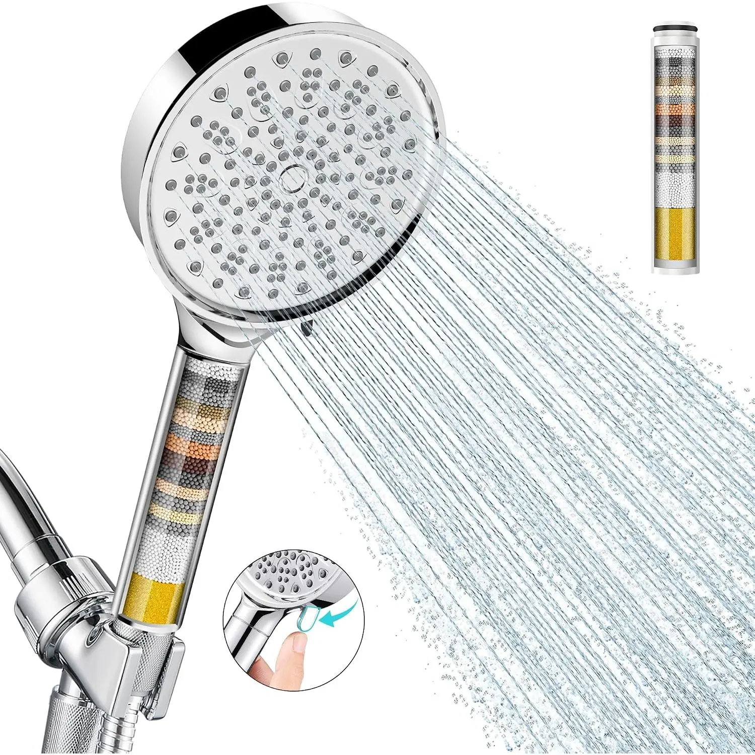 Filtered Shower  with Handheld, High  6  Mode Showerhead with Filters, Water Softener Filters Beads for Hard Water - Remove Chlorine - Reduces Dry Itchy , Chrome