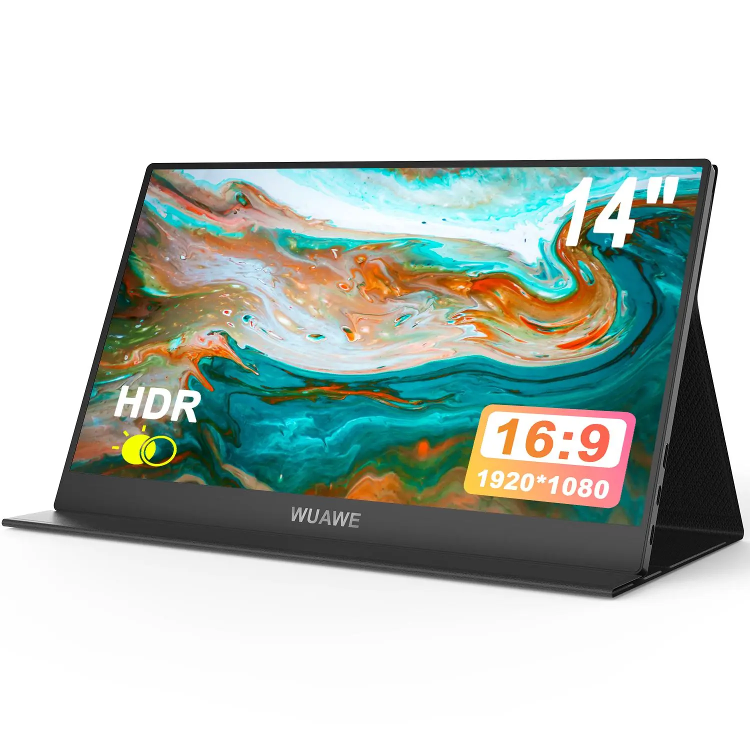WUAWE 14 Inch Portable Monitor, 1920x1080P Small USB C HDTV Travel Monitor for Laptop, External Second Computer Monitor with HDR Freesync, Computer Screen