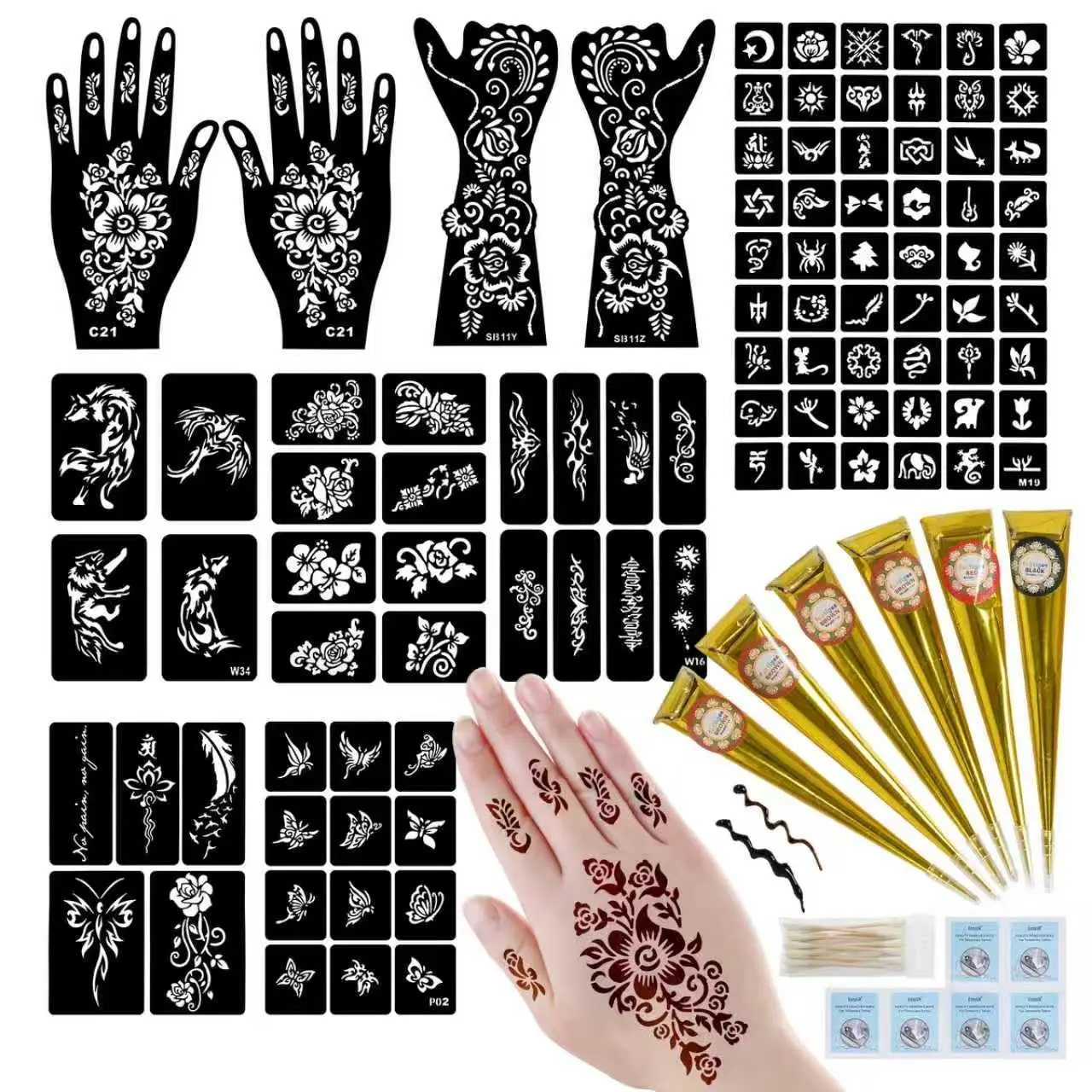 Temporary Tattoo Stencil Kit with 95 Stencil Sheets, 3 Inks - Waterproof, Long-Lasting, Customizable Ink-Based DIY Body Art Set for Party Wear, All Genders
