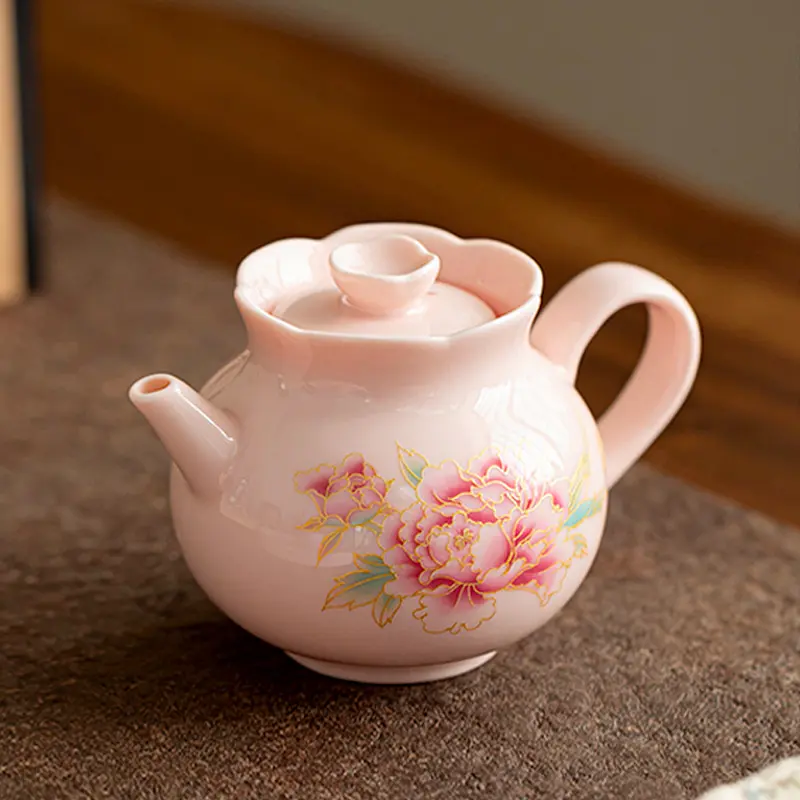All-Handmade Classic Pottery Porcelain Petal Pot - Traditional Pure Ceramic, Open Kiln Craft, Peony Motif, Flower Print, Natural Mineral Material, Oriental Aesthetic Collectible for Decorative Use & Collecting