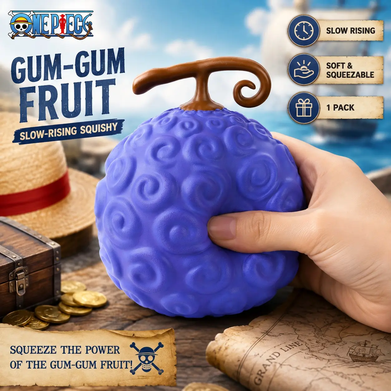 Netflix Officially Licensed One Piece Gum-Gum Fruit Squishy, Fidget Stress Squishy, Devil Fruit Stress Relief Toy, Anime Fan Collectible, Halloween Gift