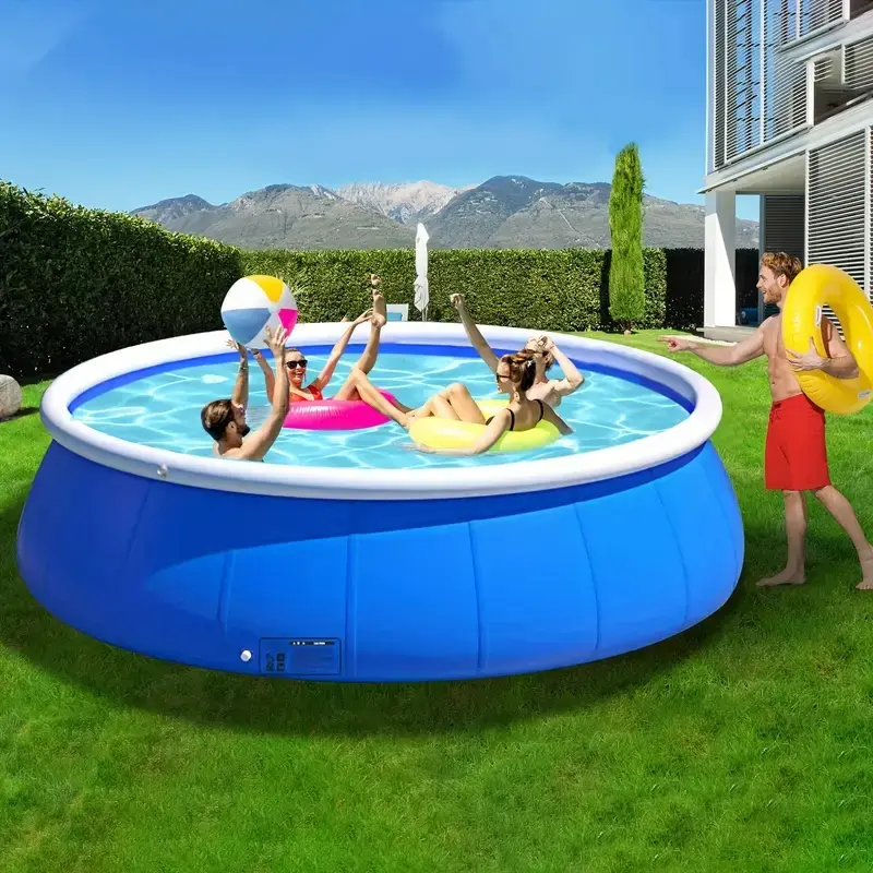 Nokaa PVC Inflatable Swimming Pool - 10ft Square, 2.5ft Deep, 1200 gal Capacity, Blue Outdoor Backyard Pool, Easy Setup, Foldable Storage (120.08W x 120.08D x 29.92H in)