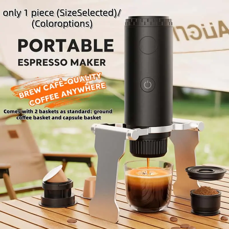 Portable Self-Heating Espresso Coffee Machine, Rechargeable Portable Brewing Machine, Compatible with Coffee Capsules and Ground Coffee, Ideal for Car, Camping, Home, Office