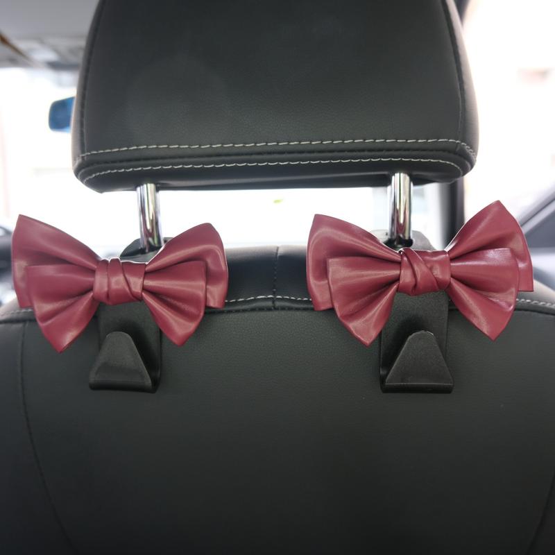 Cute Bowknot Car Seat Back Hooks 2Pcs, Premium Leather Dual Capacity Car Storage Hooks, Easy Install Interior Car Accessories Must Have,Cute Car Accessories for Women