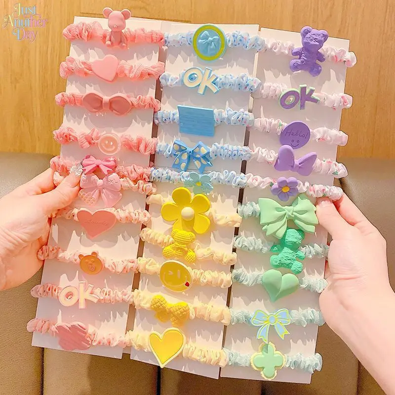 30Pcs Cute Kids Hair Ties, Sweet Floral & Cartoon Elastic Scrunchies, Soft Seamless Ponytail Holders with 3D Decorations, Durable Hair Accessories for Girls & Toddlers
