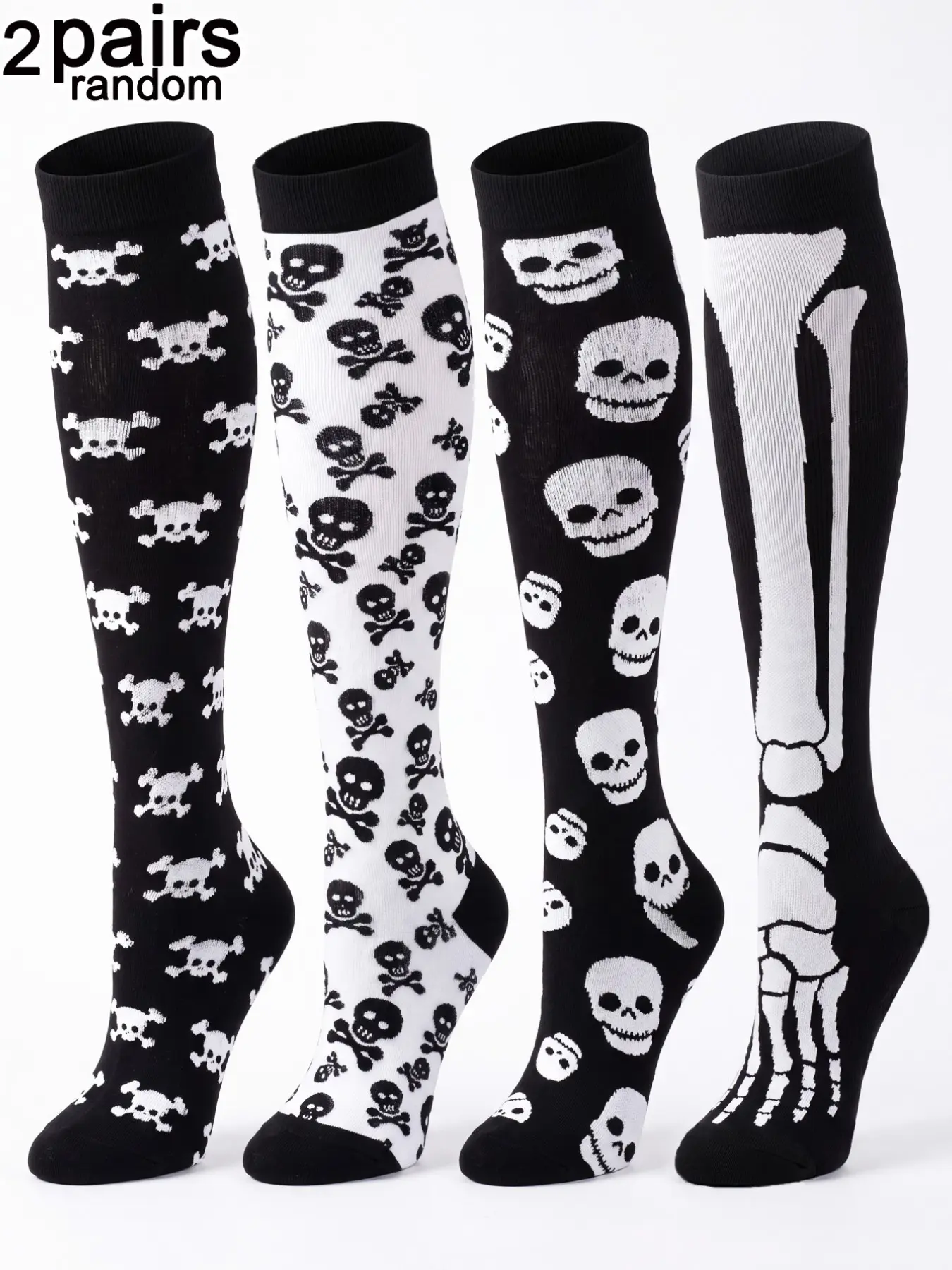 Halloween Skull Pattern Over-The-Knee Socks, Unisex Compression Socks, Fashionable Casual Long Tube Pressure Socks, Perfect for Parties and Gifts