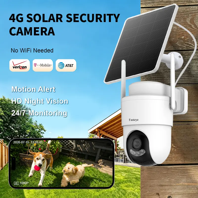 Fasteye 4G Solar-Powered 4MP HD CCTV Security Camera, 12x, 24 Hours Recording, IP65 Weather Resistant, High-Definition Night Vision, Built-In Cellular Card, Remote Monitoring, No-WiFi Outdoor Security Solution for Farm, 24 Hours Recording Security Cameras