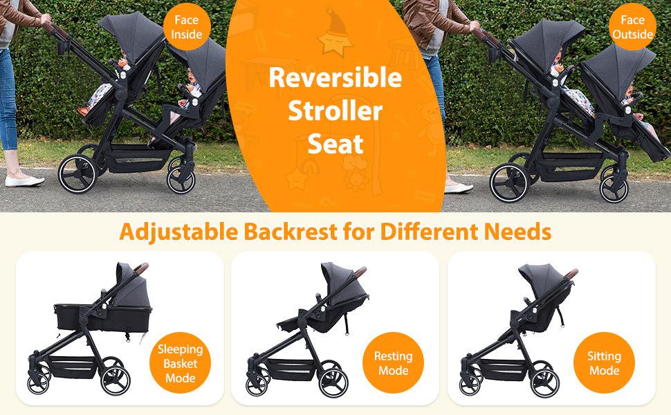 GARVEE Double Stroller Track Tandem for Infant and Toddler with Foldable, Reversible Design, Adjustable Backrest, Durable Aluminum Frame, 300D Fabric, Large Storage Basket, and Canopy in Light Gray GARVEE Double Stroller Track Tandem for Infant and Toddler with Foldable, Reversible Design, Adjustable Backrest, Durable Aluminum Frame, 300D Fabric, Large Storage Basket, and Canopy in Light Gray