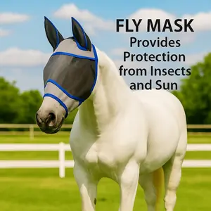 New Equine Horse Mask, Mosquito and Insect Protection, Breathable Mesh Horse Head Cover, Equestrian Gear, Equipment, Horse Flying Face Mask