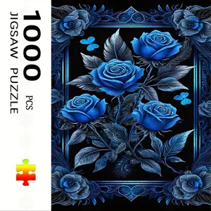 1000 Piece Blue Rose Puzzle, Large Adult Family Interactive Toy, DIY Home Decor, Holiday Scene, Mixed Colors, Perfect Gift, Durable Puzzle
