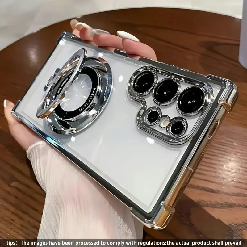 Transparent Corner Airbag Protective Phone Case Cover with Lens Film and Stand, Shockproof Protection for Samsung Galaxy S25 Ultra S24 Ultra S23 Ultra S22 Ultra, Accessories, Lightweight Protective Cover, Shockproof Protective Covers