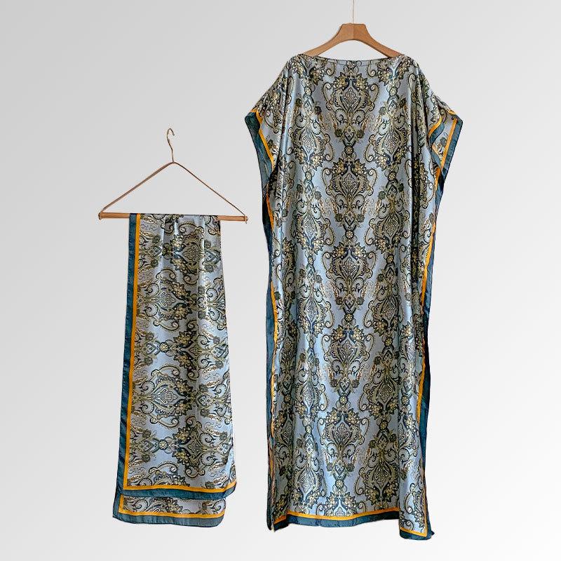 Women's Floral Print Long Dress & Scarf Set,Boho Casual Shawl Dress & Scarf Set for BeachVacation Holiday, Ladies Clothes for AllSeasons