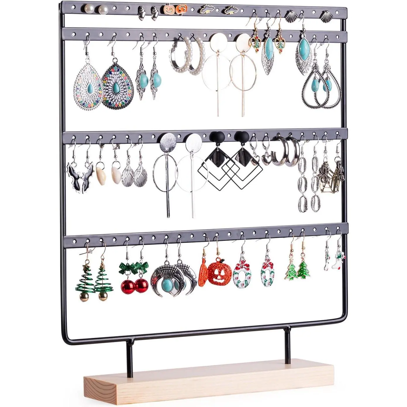 Earring Holder Organizer, Earring Display Stands for vendors, 4-Tier Earring Rack with 88 Holes (Black)