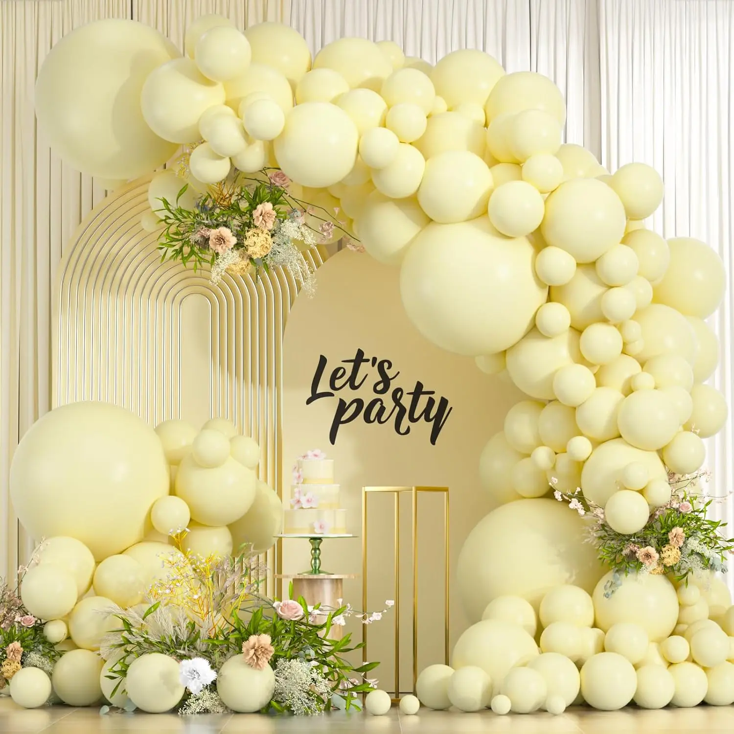 Pastel Yellow Balloons, 114 count Light Yellow Balloons Garland Arch Kit, 18 12 10 5 inch Pale Yellow Balloon for Sunshine  Shower,  Theme Birthday,
