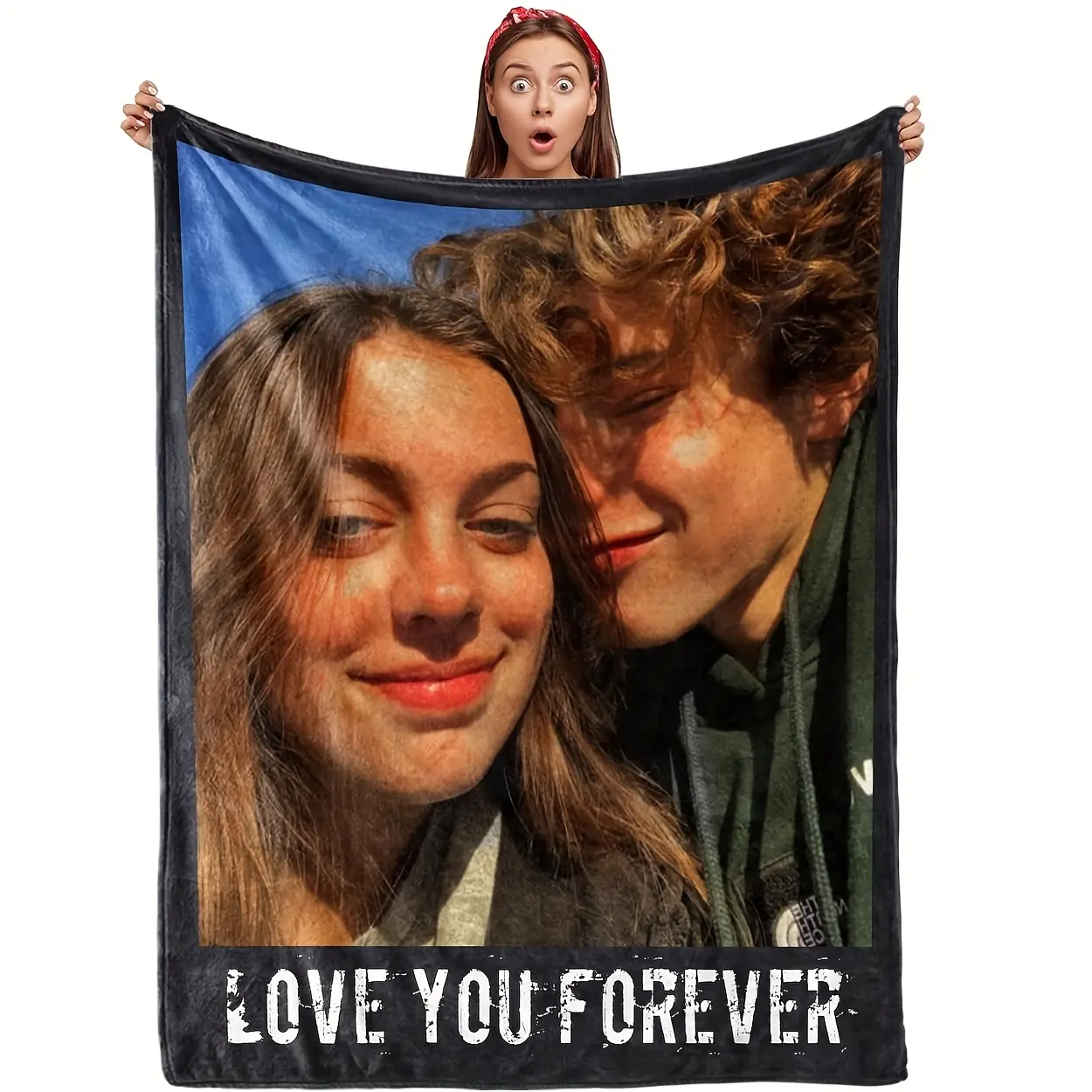 Customized couple photo blanket, personalized tassel blanket for boyfriend and girlfriend, custom blanket for husband and wife,Christmas,warm,flannel,Oogie,digital,print