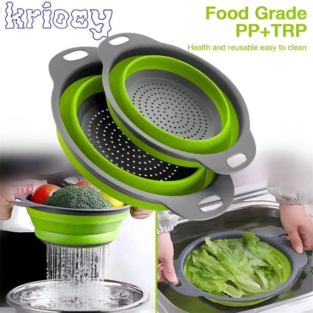 Round Collapsible Colander Silicone Kitchen Fruit Vegetable Washing Basket Strainer Foldable Drainer Kitchen Gadgets Tools, Eco-Friendly, 24.5*20.3Cm, Utensils, Compact, Pp+Trp