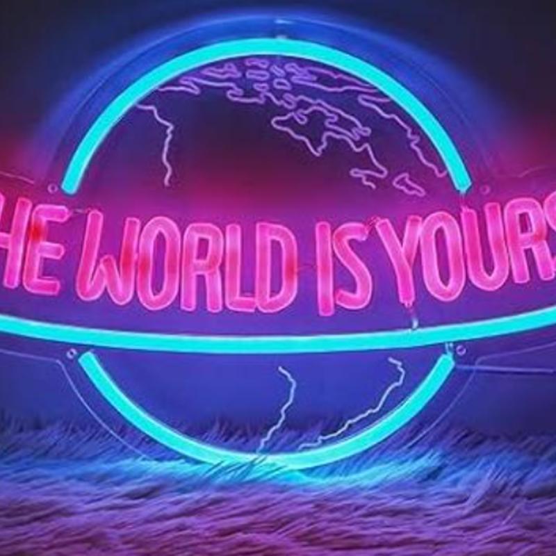 3D Neon Sign, USB Powered Neon Light, Neon Lamps, Creative World Is Yours Neon Sign, Wall Decor for Home Bedroom Living Room, Home Decor