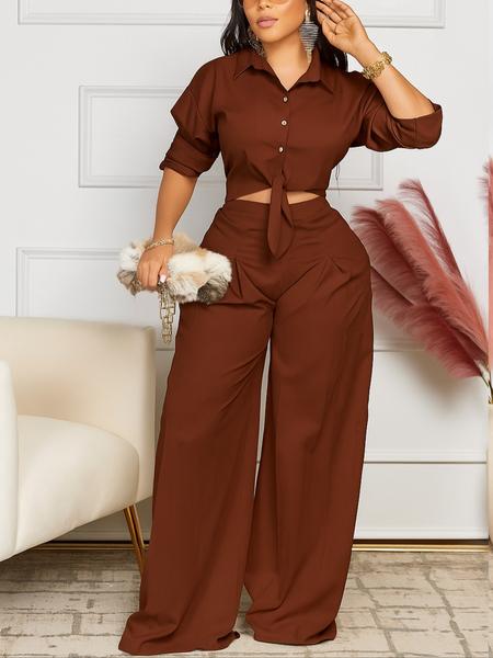 Two-Piece Set Women's Solid Color Top & Wide Leg Pants, Casual Fashion Cozy Top & Trousers for Daily Outdoor Wear, Women's Clothing for Spring & Fall