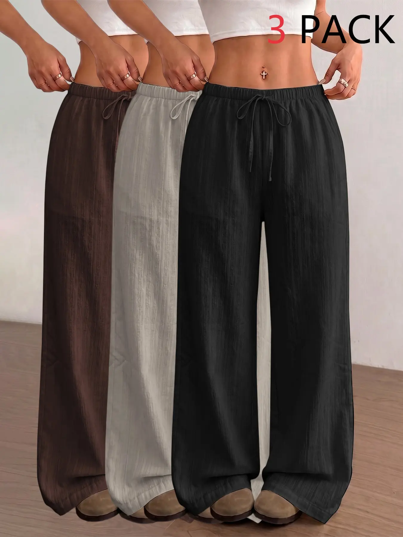 Women Wide-Leg Lounge Pants, 1/3-Pack, Autumn Winter, Comfy Fabric, Loose Fit, Drawstring Waist, Casual Home Wear, Versatile Loungewear