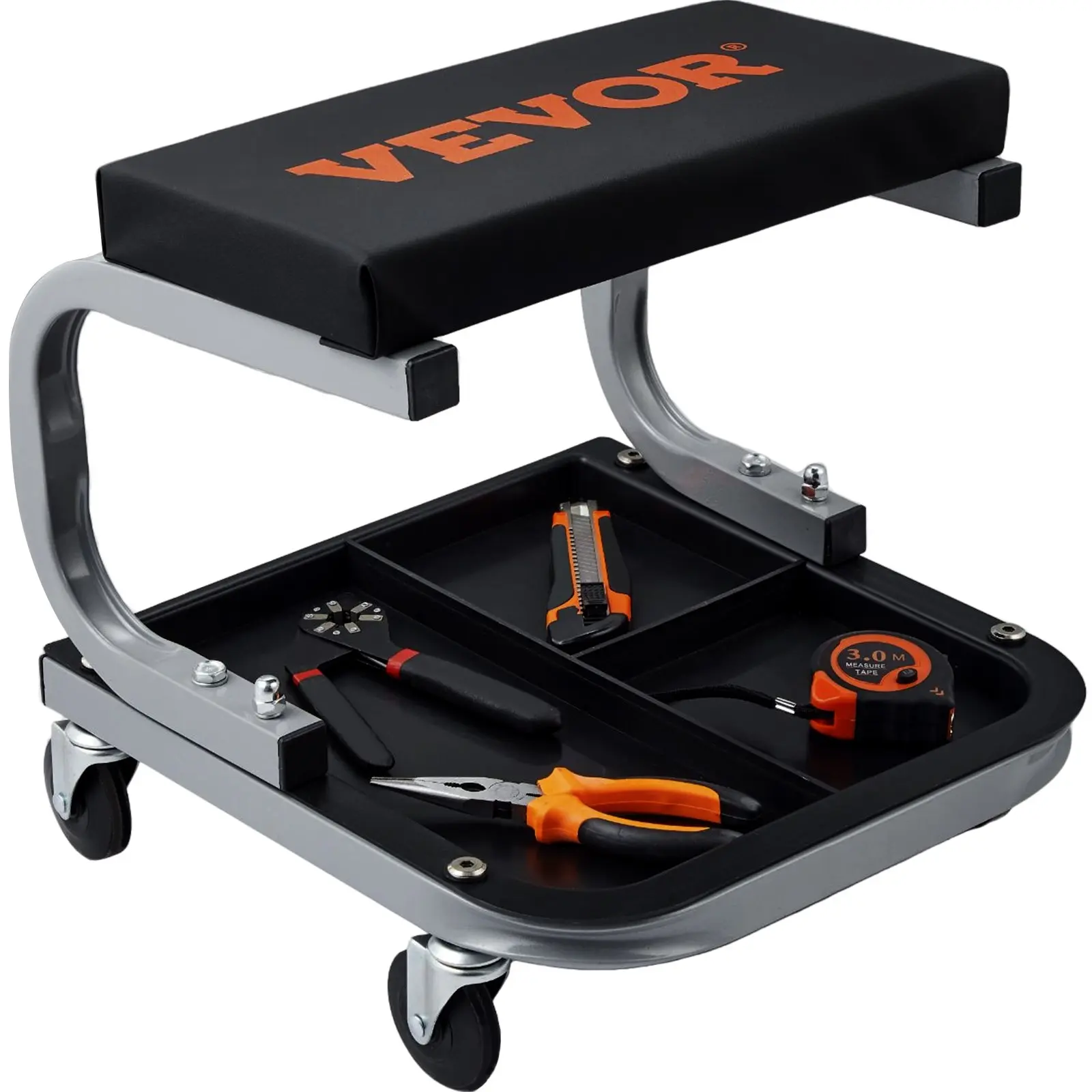 VEVOR Steel-PU Frame Padded Seat Rolling Creeper Mechanic Chair, 250lbs Load Capacity Garage/Shop Stool with Tool Tray for Garage Organization, Auto Repair