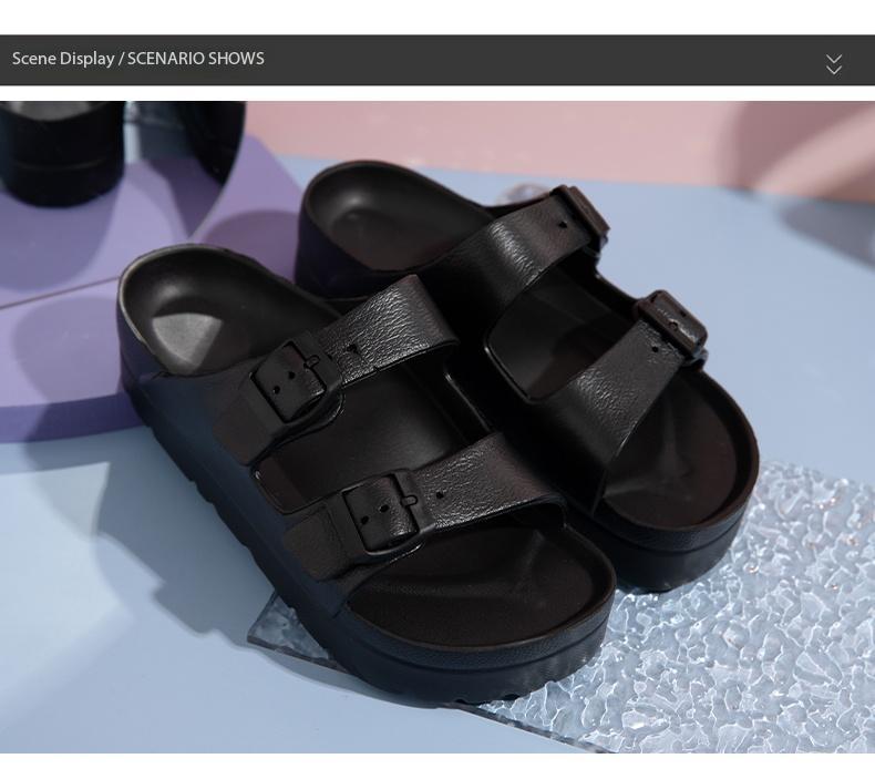 Women's Double Buckle EVA Slides, Cloud Cushion Footbed Summer Sandals, Waterproof Non Slip Casual Slippers for Indoor Outdoor, Beach, Pool, Shower, Comfy Platform Sandals for Girls, Trendy  Aesthetic Footwear