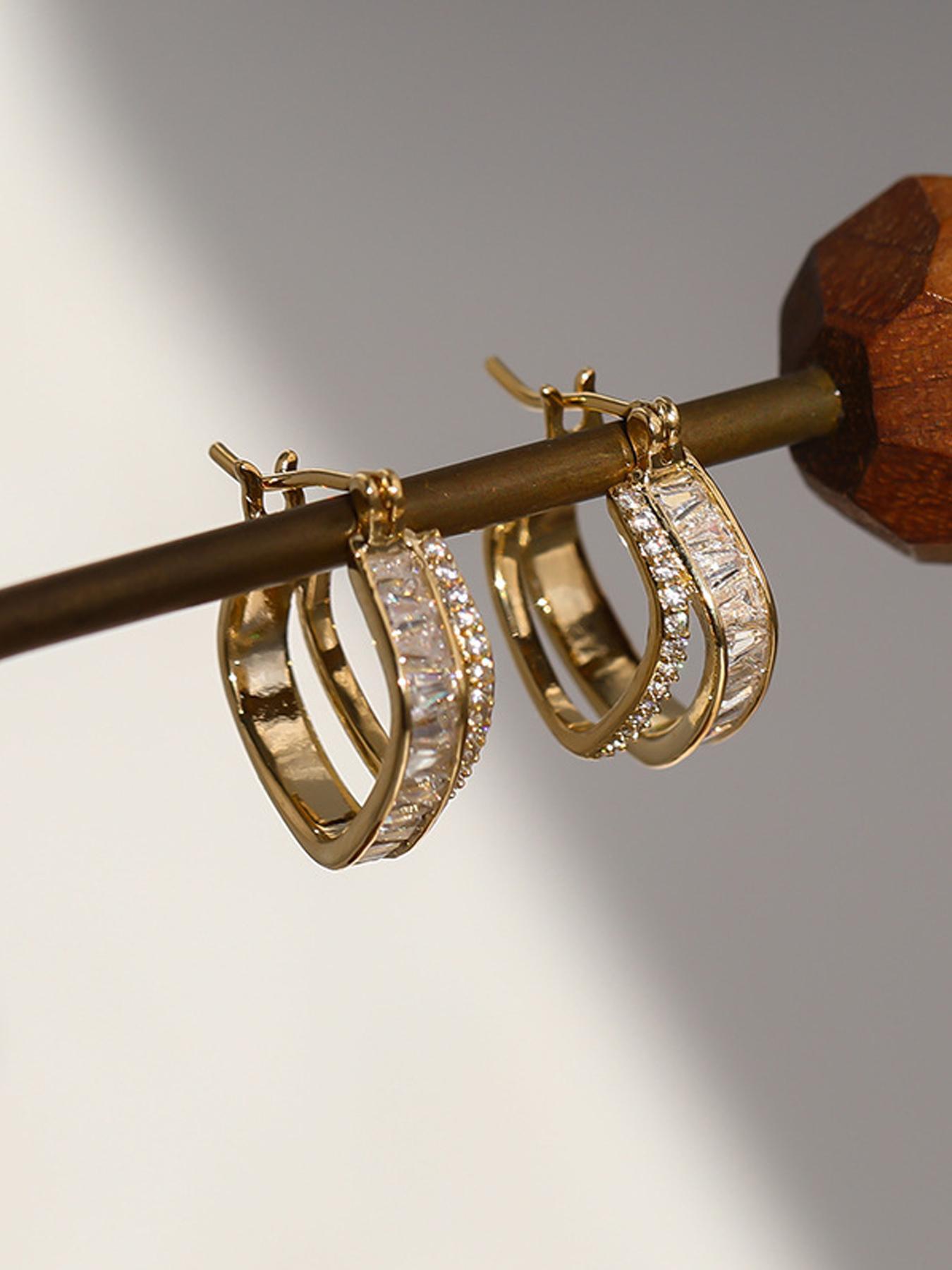 Elegant Artificial Zircon Decor Earrings, Zirconia Hoop Earrings, Fashionable Jewelry for Women, Trendy All-match & Exquisite Jewelry for Birthday Gift