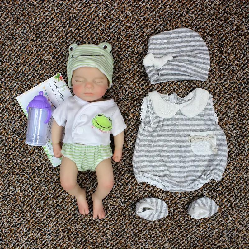 13 Inch Adorable Loulou Can Open Mouth Full Body Solid Silicone Reborn Doll With 3D Painted Skin Washable Soft Touch Feelings Newborn Doll Toys For Festival Gift