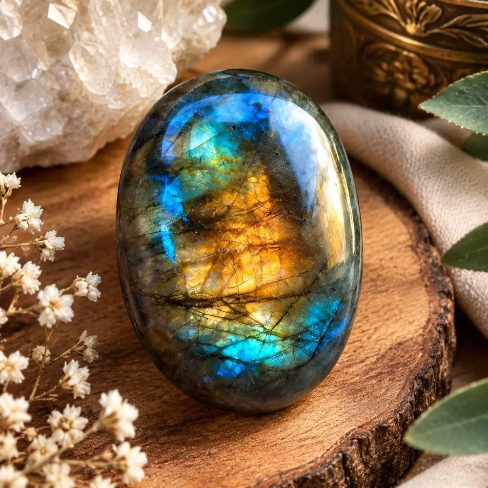 Natural Labradorite Pocket Stone - Pocket Size Soothing Decorations, Altar Decor with Witchy Vibe, Unisex Gift for Crystal Collectors