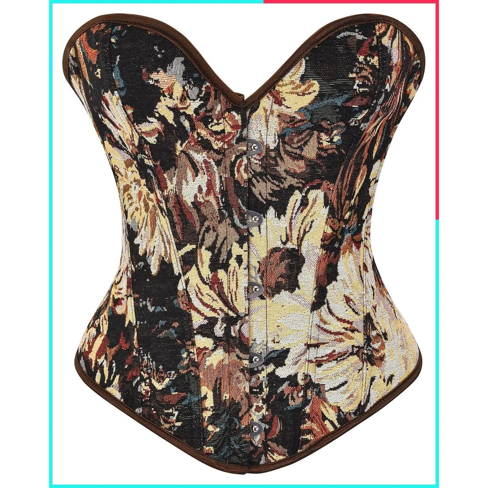 Vintage Floral Denim Overbust Corset Bustier Top for Women