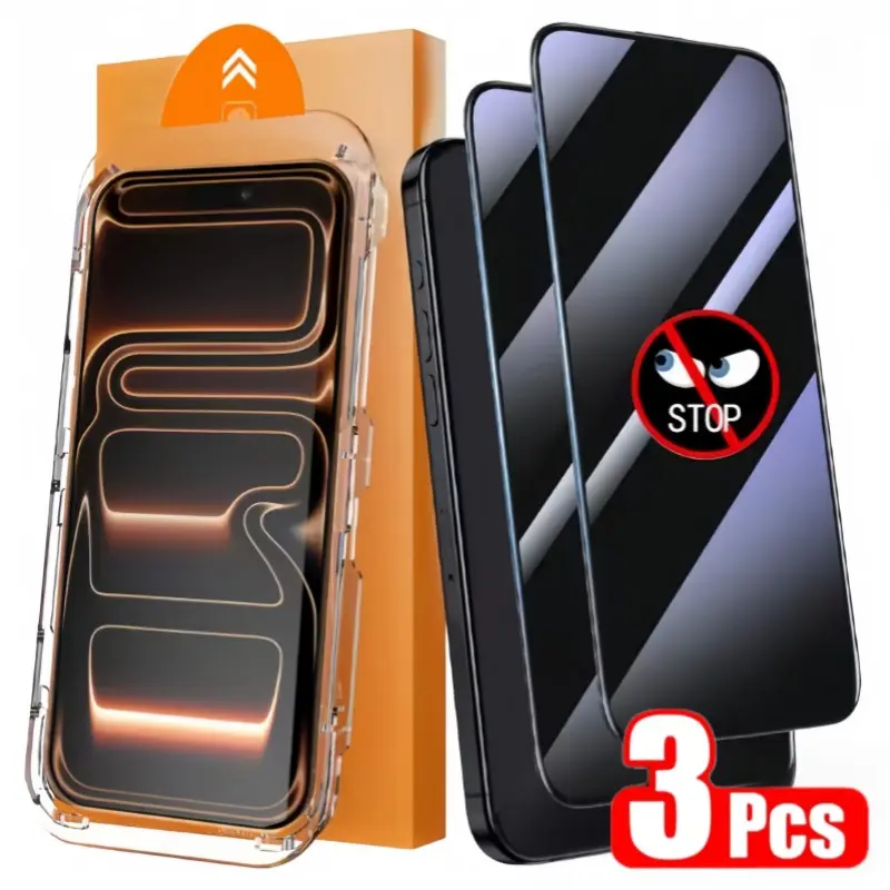 Auto Dustproof Full Screen Protector for iPhone 17/16/15 Pro Max, Tempered Glass HD Privacy, Easy One-Click Installation, Phone Screen Protectors