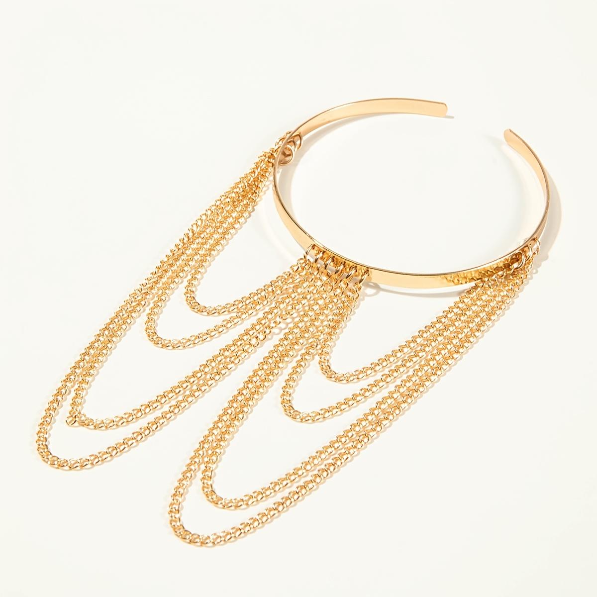 1pc Simple and Stylish Multi-Layer Metal Thin Chain Tassel Pendant Bangle with Smooth Finish and Open End, Suitable as a Perfect Gift for Women at Banquets, Parties, or for Friends