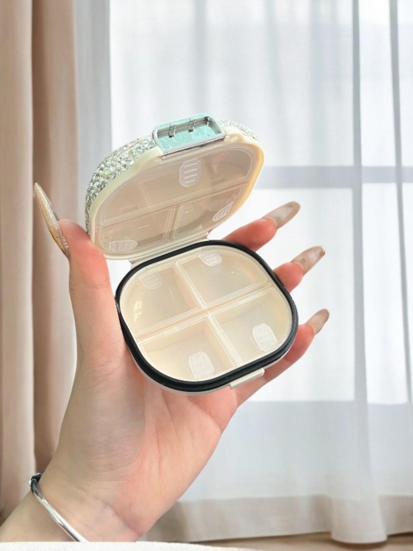 Luxury Diamond-Encrusted Portable Medicine Box, Week Travel Pill Organizer, Waterproof Mini Shell Storage Case, Starry Seven Days Secret Chamber