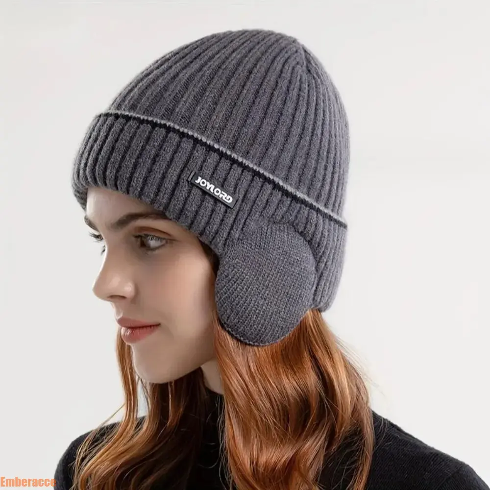 Men’s Ribbed Cotton Knit Beanie - Fleece-Lined Thermal Hat with Adjustable Buckle, Lightweight Windproof Cap with Full Ear Protection for Cold Weather, Hiking, Daily Commute, Outdoor