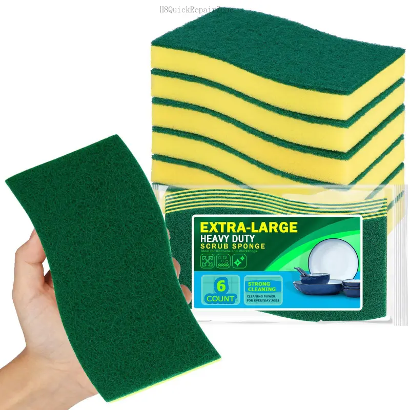 Sponges Kitchen, XL Heavy Duty Dish Sponge, Cleaning Dish Scrubber Sponge for Home and Kitchen, Extra Large Cleaning Supplies for Pots, Pans, 6 PackH8QuickRepairZone