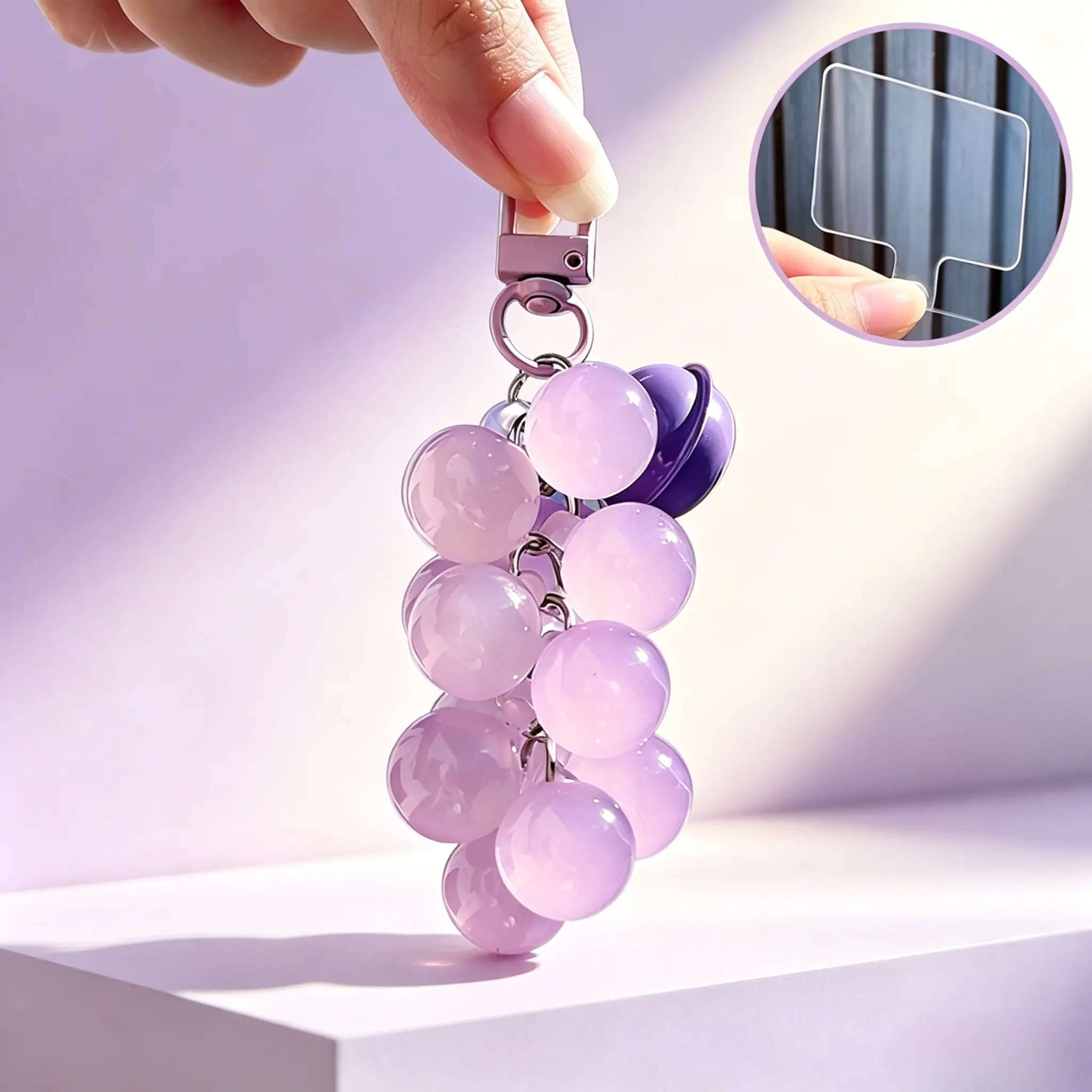 UV Color Changing Grape Keychain, Resin Bead Cluster Charm with Hidden Design, Cute Purple Grape Bag Pendant for Car Keys, Phone Strap and Backpack Decoration